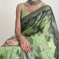 Janasya Light Green Linen Blend Floral Jacquard Saree | Swadesiicart