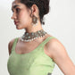 Janasya Light Green Linen Blend Floral Jacquard Saree | Swadesiicart