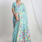 Janasya Sky Blue Silk Blend Floral Jacquard Saree | Swadesiicart