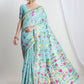 Janasya Sky Blue Silk Blend Floral Jacquard Saree | Swadesiicart