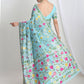 Janasya Sky Blue Silk Blend Floral Jacquard Saree | Swadesiicart
