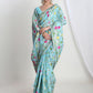 Janasya Sky Blue Silk Blend Floral Jacquard Saree | Swadesiicart