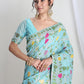 Janasya Sky Blue Silk Blend Floral Jacquard Saree | Swadesiicart