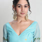 Janasya Sky Blue Silk Blend Floral Jacquard Saree | Swadesiicart