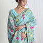 Janasya Sky Blue Silk Blend Floral Jacquard Saree | Swadesiicart