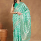 Janasya Sea Green Linen Blend Geometric Jacquard Saree | Swadesiicart