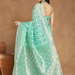 Janasya Sea Green Linen Blend Geometric Jacquard Saree | Swadesiicart