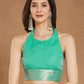 Janasya Sea Green Linen Blend Geometric Jacquard Saree | Swadesiicart