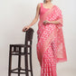 Janasya Peach Linen Blend Geometric Jacquard Saree | Swadesiicart