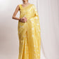 Janasya Yellow Linen Blend Geometric Jacquard Saree | Swadesiicart