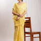 Janasya Yellow Linen Blend Geometric Jacquard Saree | Swadesiicart