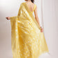 Janasya Yellow Linen Blend Geometric Jacquard Saree | Swadesiicart