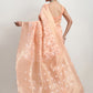 Janasya Orange Linen Blend Geometric Jacquard Saree | Swadesiicart