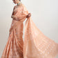 Janasya Orange Linen Blend Geometric Jacquard Saree | Swadesiicart