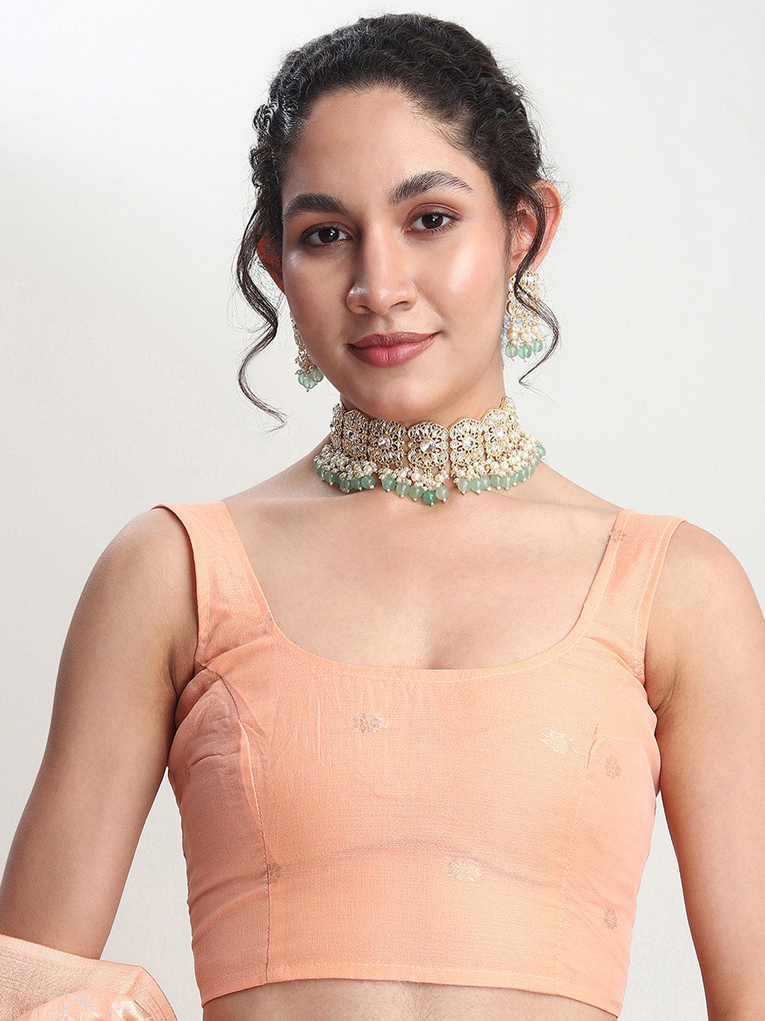 Janasya Orange Linen Blend Geometric Jacquard Saree | Swadesiicart
