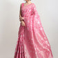 Janasya Pink Linen Blend Geometric Jacquard Saree | Swadesiicart