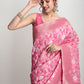 Janasya Pink Linen Blend Geometric Jacquard Saree | Swadesiicart