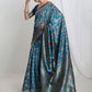 Janasya Blue Silk Blend Floral Jacquard Saree | Swadesiicart