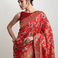 Janasya Red Silk Blend Floral Jacquard Saree | Swadesiicart