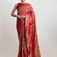 Janasya Red Silk Blend Floral Jacquard Saree | Swadesiicart