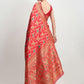 Janasya Red Silk Blend Floral Jacquard Saree | Swadesiicart