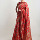 Janasya Red Silk Blend Floral Jacquard Saree | Swadesiicart