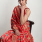 Janasya Red Silk Blend Floral Jacquard Saree | Swadesiicart