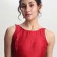 Janasya Red Silk Blend Floral Jacquard Saree | Swadesiicart