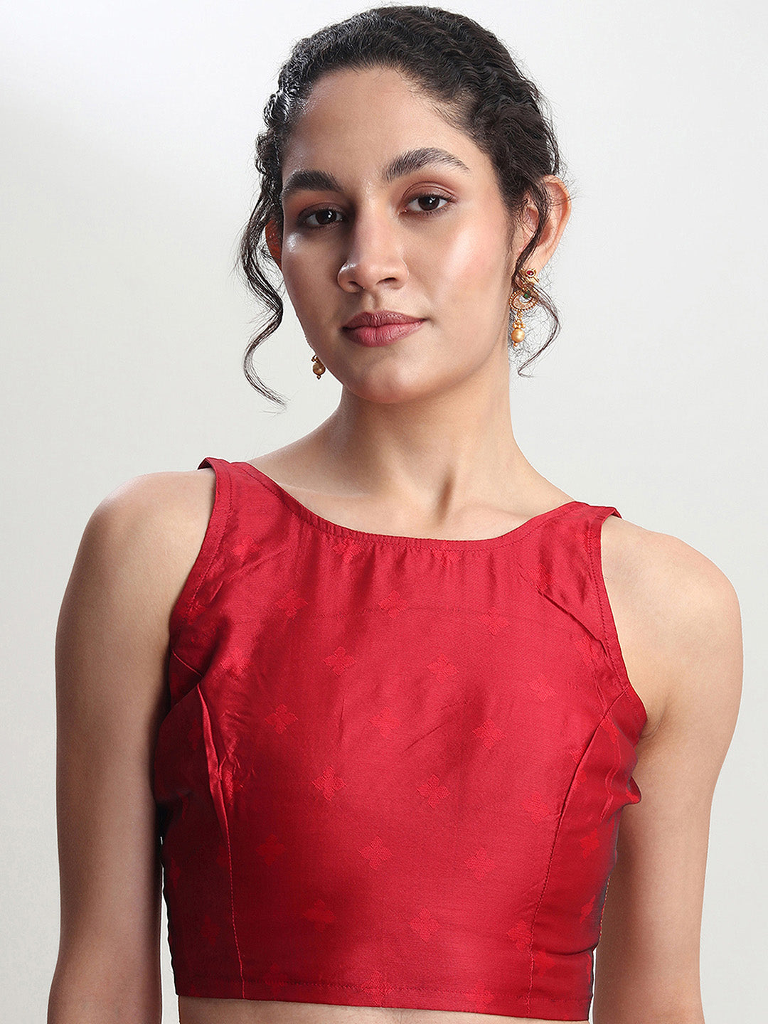 Janasya Red Silk Blend Floral Jacquard Saree | Swadesiicart
