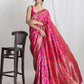 Janasya Pink Silk Blend Floral Jacquard Saree | Swadesiicart