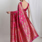 Janasya Pink Silk Blend Floral Jacquard Saree | Swadesiicart