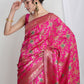 Janasya Pink Silk Blend Floral Jacquard Saree | Swadesiicart