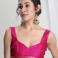 Janasya Pink Silk Blend Floral Jacquard Saree | Swadesiicart
