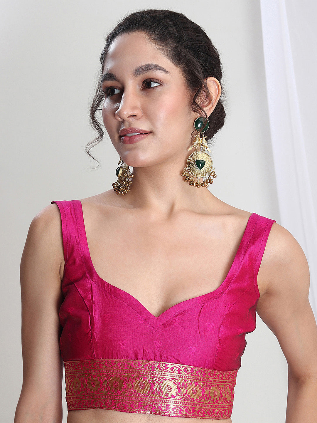 Janasya Pink Silk Blend Floral Jacquard Saree | Swadesiicart