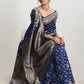 Janasya Blue Silk Blend Floral Jacquard Saree | Swadesiicart