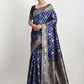 Janasya Blue Silk Blend Floral Jacquard Saree | Swadesiicart