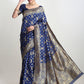 Janasya Blue Silk Blend Floral Jacquard Saree | Swadesiicart