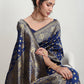 Janasya Blue Silk Blend Floral Jacquard Saree | Swadesiicart