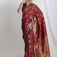 Janasya Maroon Silk Blend Floral Jacquard Saree | Swadesiicart
