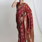 Janasya Maroon Silk Blend Floral Jacquard Saree | Swadesiicart