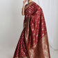 Janasya Maroon Silk Blend Floral Jacquard Saree | Swadesiicart