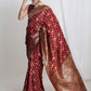 Janasya Maroon Silk Blend Floral Jacquard Saree | Swadesiicart