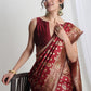 Janasya Maroon Silk Blend Floral Jacquard Saree | Swadesiicart