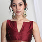 Janasya Maroon Silk Blend Floral Jacquard Saree | Swadesiicart
