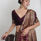 Janasya Purple Silk Blend Floral Jacquard Saree | Swadesiicart