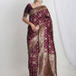 Janasya Purple Silk Blend Floral Jacquard Saree | Swadesiicart