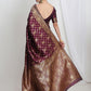 Janasya Purple Silk Blend Floral Jacquard Saree | Swadesiicart