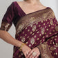 Janasya Purple Silk Blend Floral Jacquard Saree | Swadesiicart