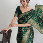 Janasya Green Silk Blend Floral Jacquard Saree | Swadesiicart