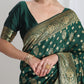 Janasya Green Silk Blend Floral Jacquard Saree | Swadesiicart
